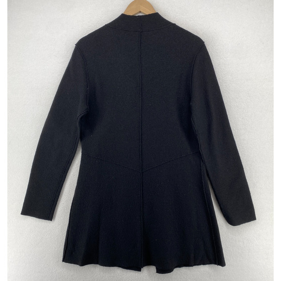EILEEN FISHER Jacket XS Boiled Merino Wool Mid Length Coat Asymmetric Zip Black - Picture 3 of 12